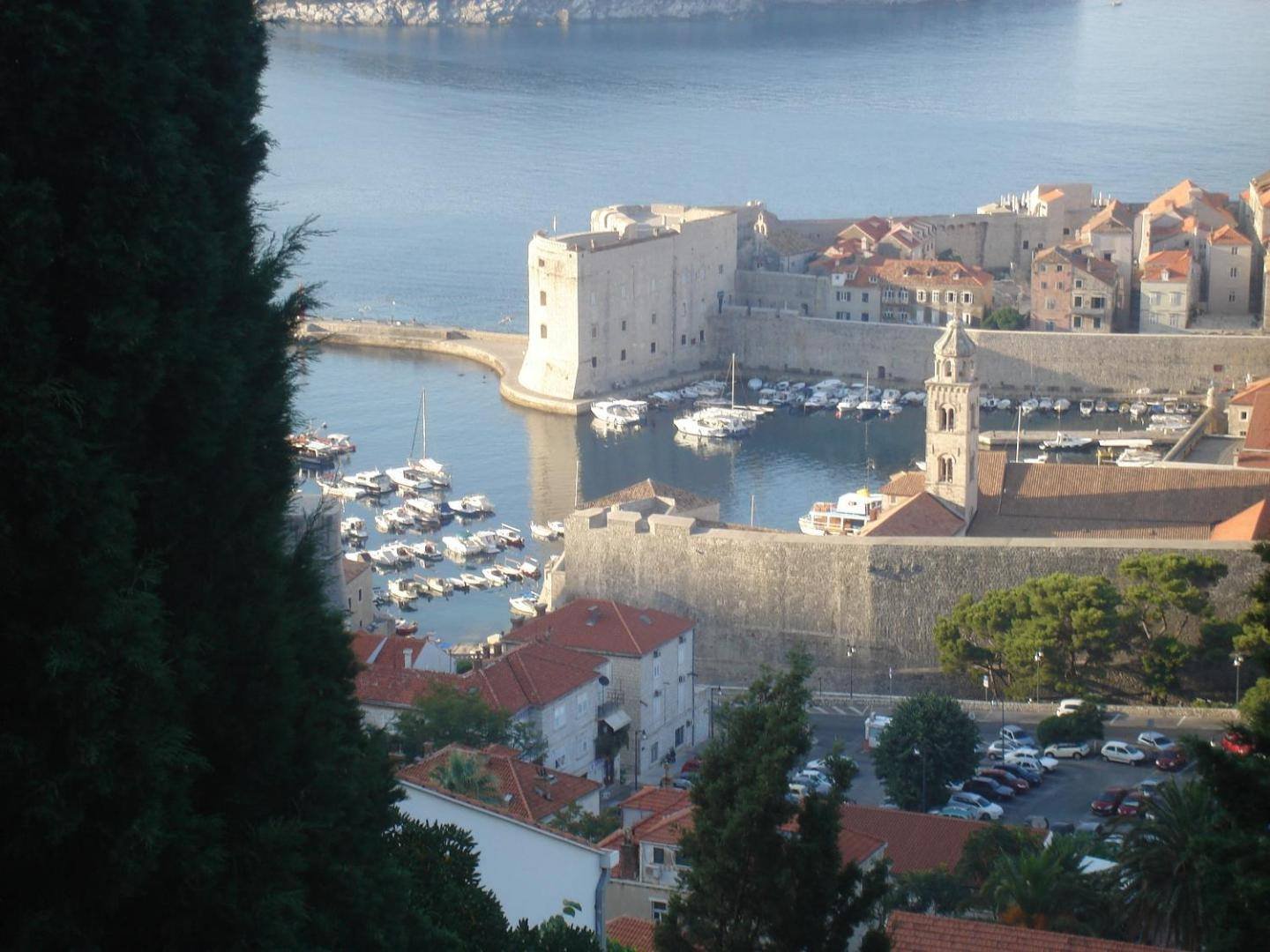 Old Port and city walls of Dubrovnik seen from above